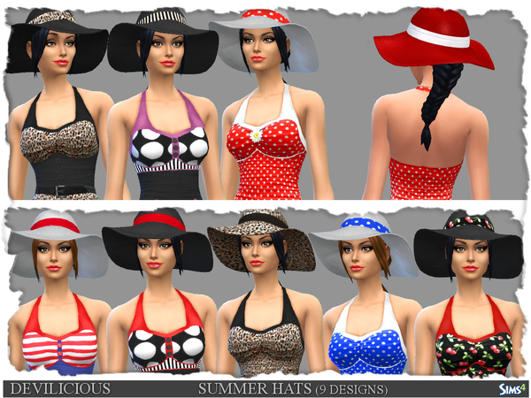 Sims 4 Vintage Swimsuits and Summer Hats by Devilicious at TSR