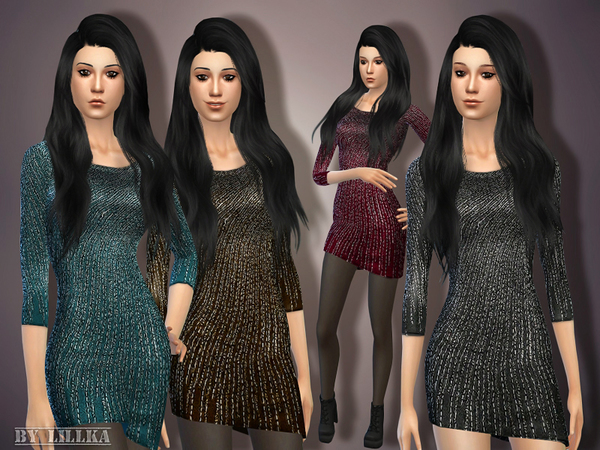 Sims 4 Sequin Beaded Dress by lillka at TSR