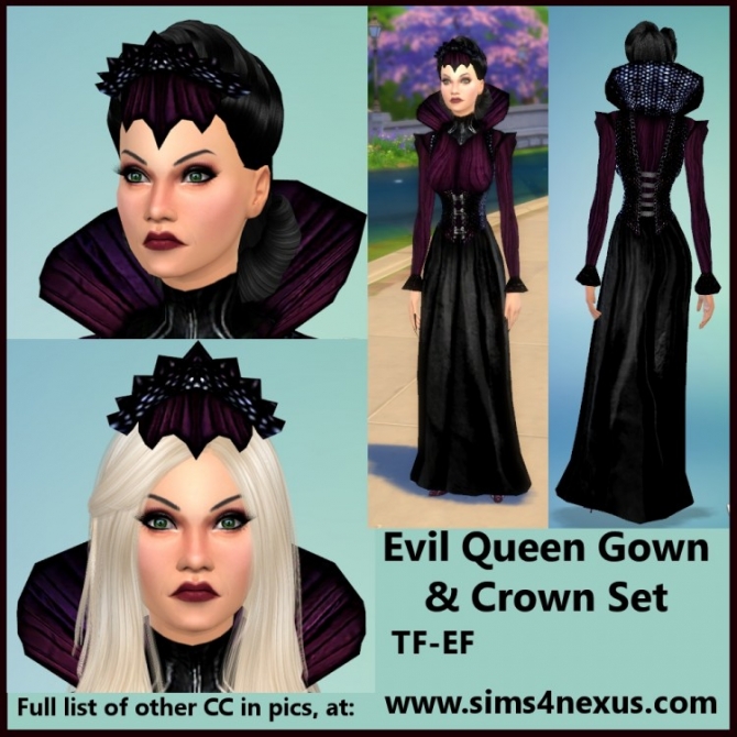 Sims 4 Evil Queen’s gown and crown at Sims 4 Nexus