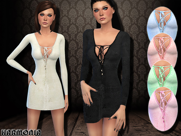 Sims 4 Textured Dress with Lace Up Front by Harmonia at TSR