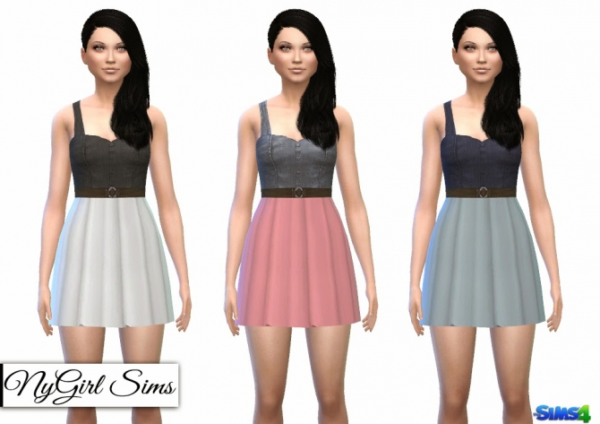 Sims 4 Floral Belted Denim Tank Dress at NyGirl Sims
