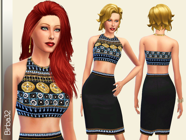 Sims 4 Embelished Black and Blue Dress by Birba32 at TSR