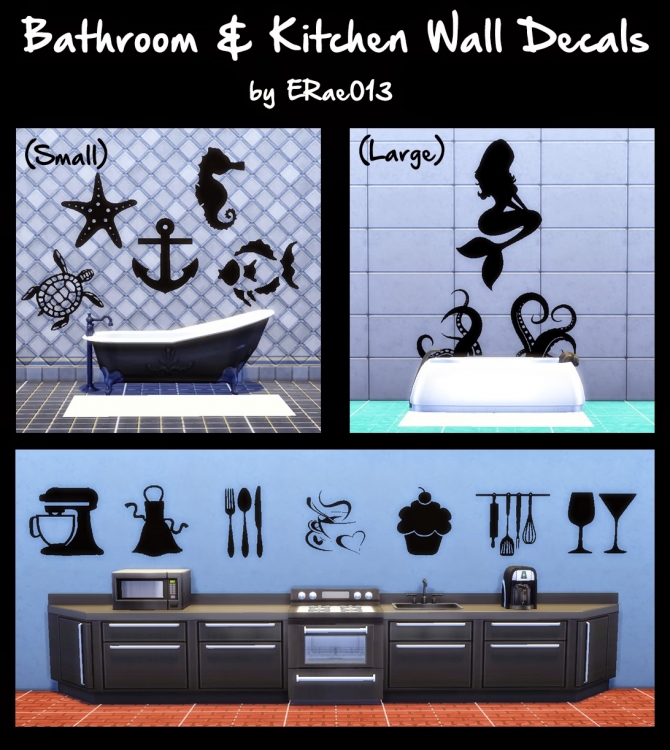 Sims 4 Bathroom & Kitchen Wall Decals by Erae013 at Adventures in Geekiness