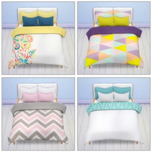 Stockholm bed, pillow and blanket recolors at Saudade Sims » Sims 4 Updates