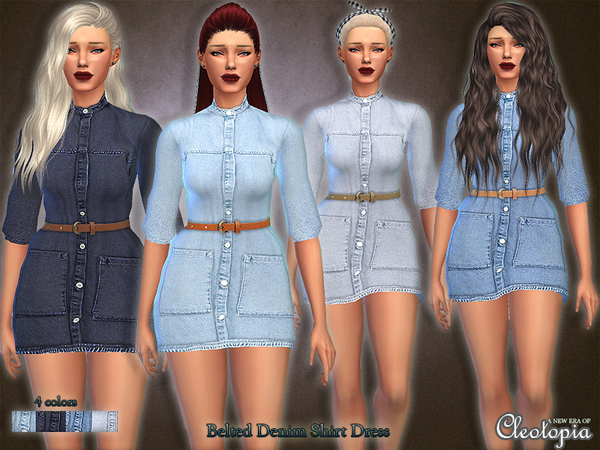 Sims 4 Belted Denim Dress by Cleotopia at TSR