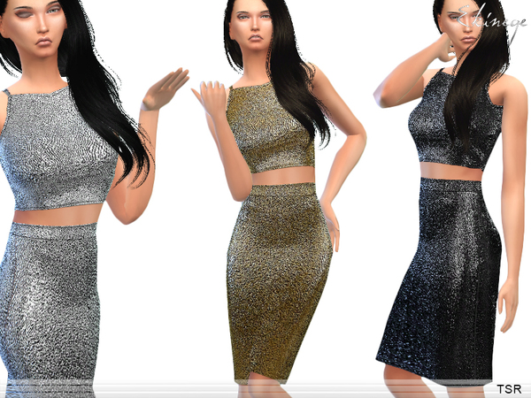 Sims 4 Metallic Two Piec eMidi Dress by ekinege at TSR