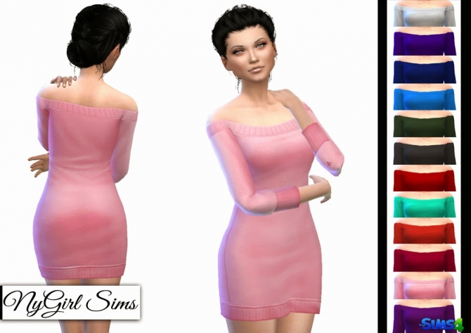 Sims 4 Off Shoulder Sweater Mini Dress at NyGirl Sims