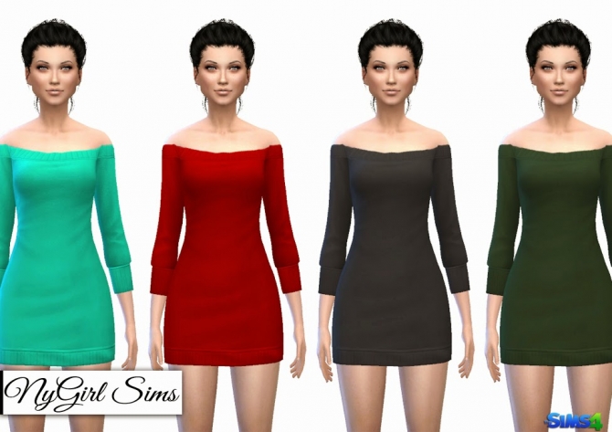 Sims 4 Off Shoulder Sweater Mini Dress at NyGirl Sims