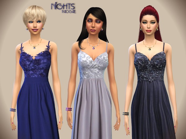 Sims 4 Nights elegant long dresses by Paogae at TSR