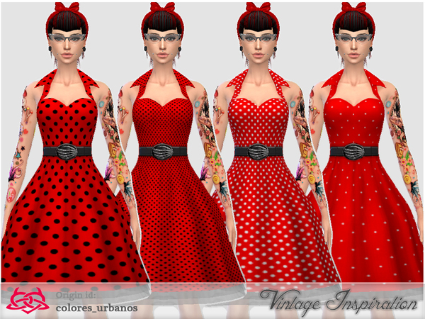 Sims 4 Recolor Rockabilly Dress4 lunares 1 by Colores Urbanos at TSR