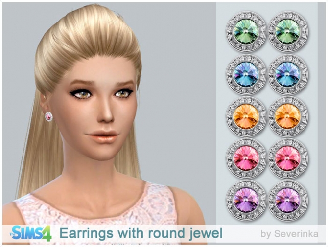 Sims 4 Earrings with round jewel at Sims by Severinka
