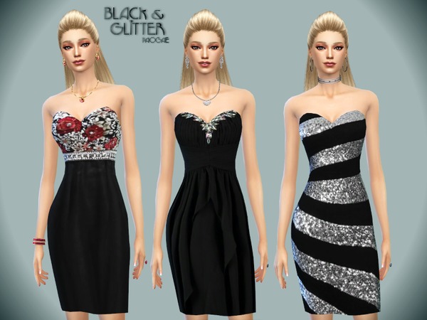 Sims 4 Black & Glitter dress by Paogae at TSR