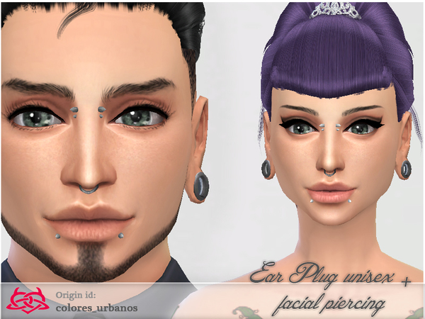 Sims 4 Ear Plug + facial Piercing 01 by Colores Urbanos at TSR