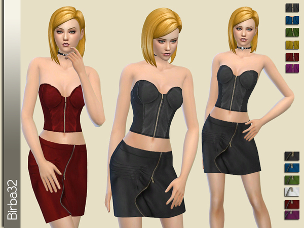 Sims 4 Leather Top and Skirt with zip by Birba32 at TSR