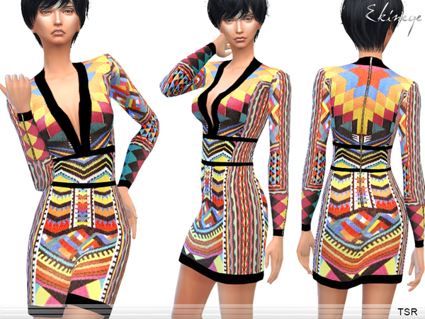 Sims 4 Tribal Patterned Dress by ekinege at TSR