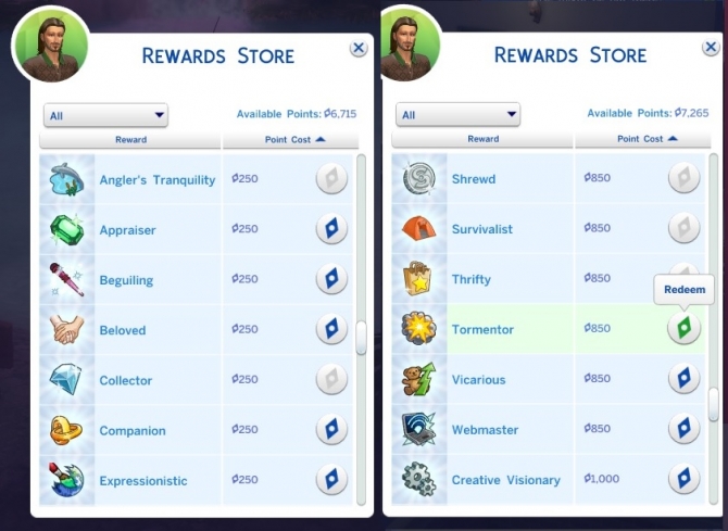 Sims 4 Aspiration Traits In Rewards Store by Shimrod101 at Mod The Sims