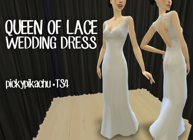 Sims 4 Queen of Lace Wedding Dress at Pickypikachu