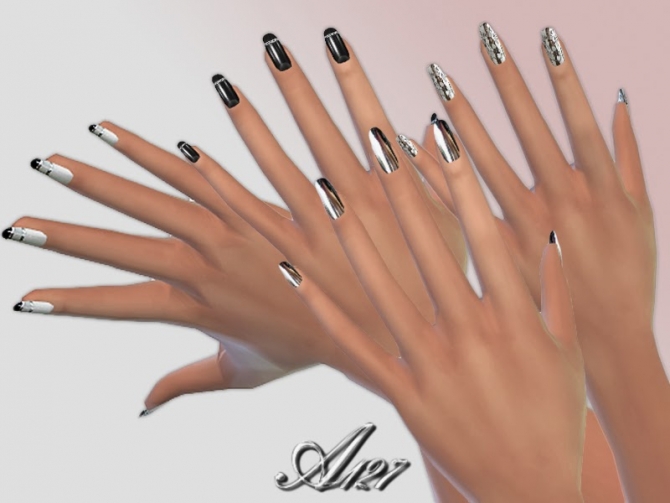 Sims 4 Black and White Nail Art at Altea127 SimsVogue
