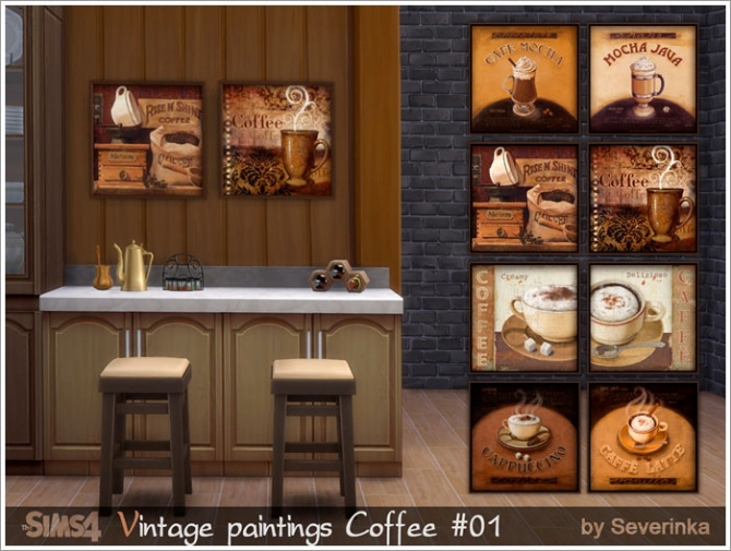 Sims 4 Coffee time vintage paintings set at Sims by Severinka
