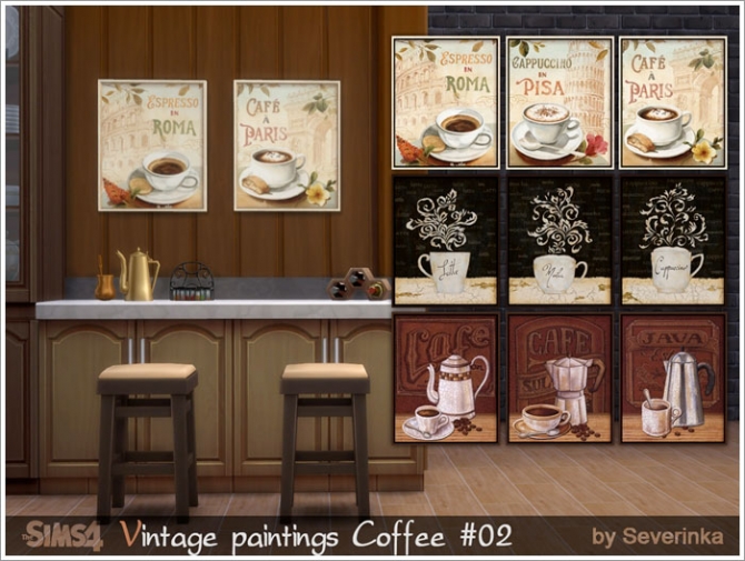 Sims 4 Coffee time vintage paintings set at Sims by Severinka