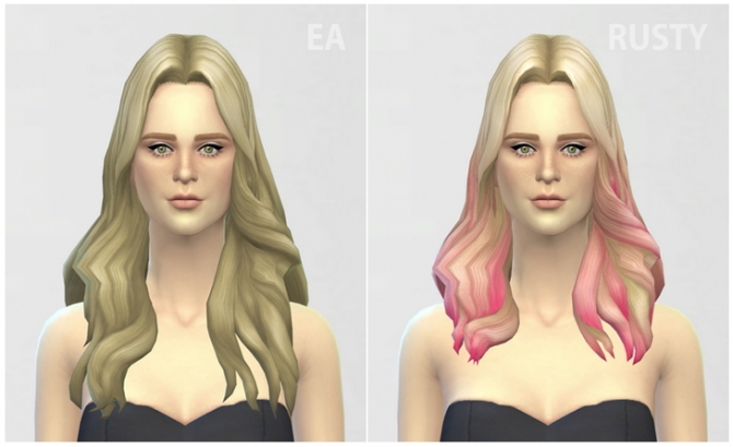 Sims 4 GP 01 Long Wavy Parted Ombre hair edit at Rusty Nail