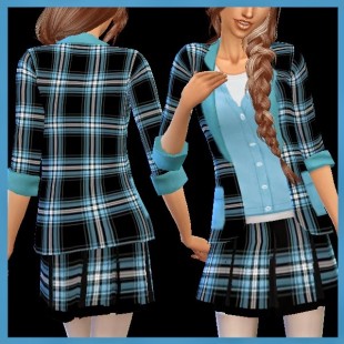 Checked jacket and skirt combo at Dachs Sims » Sims 4 Updates