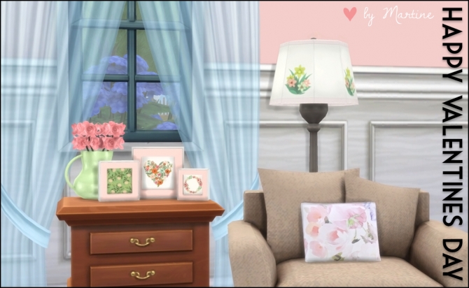 Sims 4 Rose bouquet, framed prints and sheer curtains at Martine’s Simblr