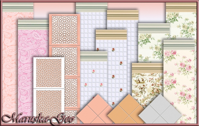 Sims 4 Wallpaper and floor tiles for “Shabby chic” kitchen at Maruska Geo