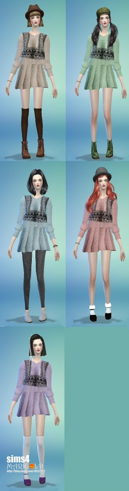 Sims 4 Top, dresses, hat and bracelet at Marigold