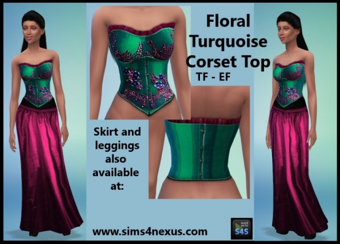 Sims 4 Floral Turquoise Corset Top at Sims 4 Nexus