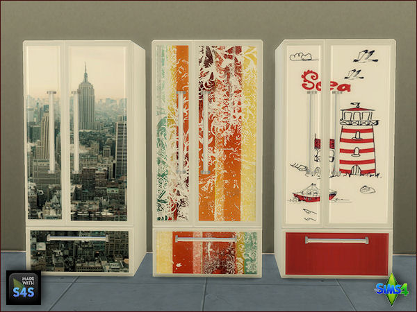 Sims 4 3 fridge sets with 3 designs by Mabra at Arte Della Vita