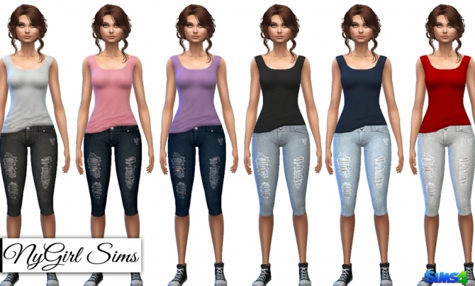 Sims 4 Messy Tank & Ripped Capri Jeans at NyGirl Sims