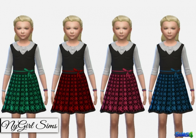 Sims 4 Collared Tartan Dress with Vest at TSR