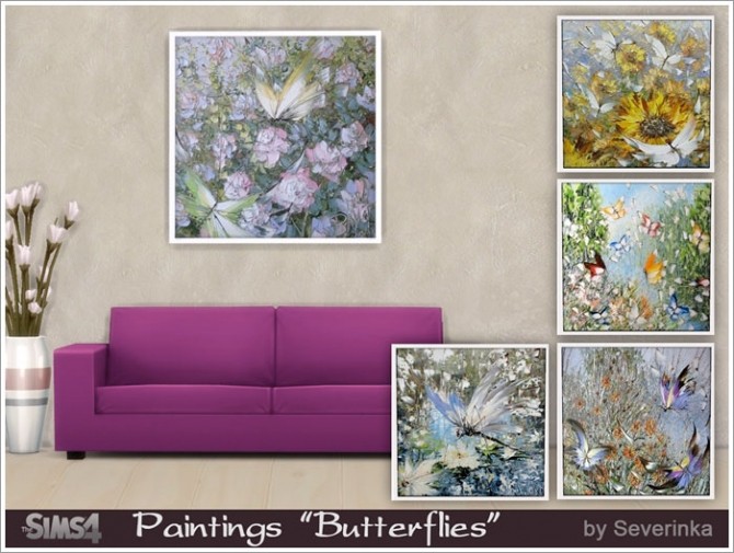 Sims 4 Butterflies paintings at Sims by Severinka