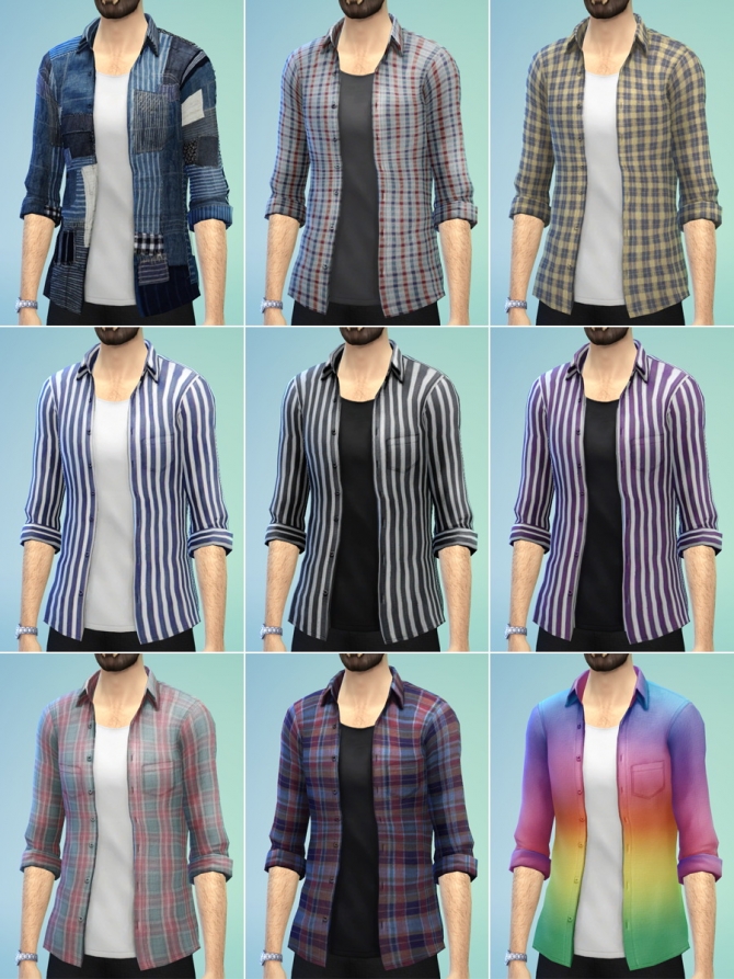 Sims 4 Open shirt edited 9 patterns at Rusty Nail
