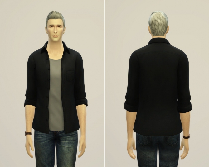 Sims 4 Open shirt edit in 12 solid colors at Rusty Nail
