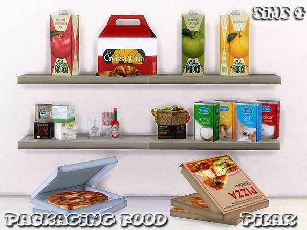 Sims 4 Packaging Food decor set by Pilar at TSR