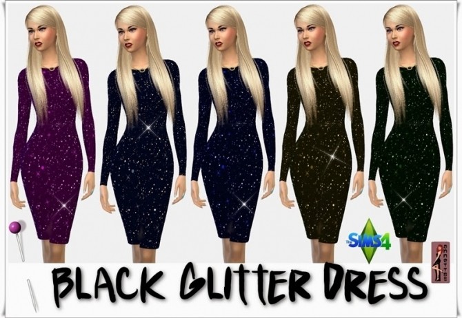Sims 4 Black Glitter Dress at Annett’s Sims 4 Welt
