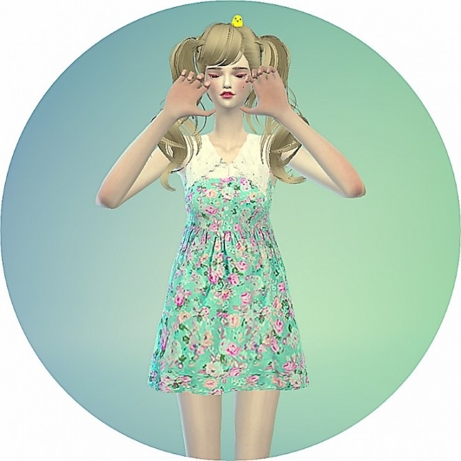 Sims 4 Big collar flower onepiece dress at Marigold