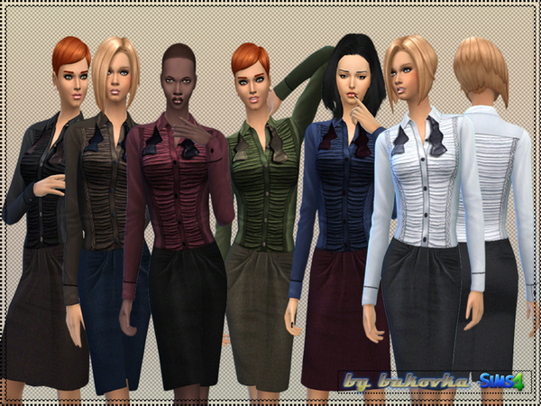 Sims 4 Set Drapery blouse and skirt by bukovka at TSR
