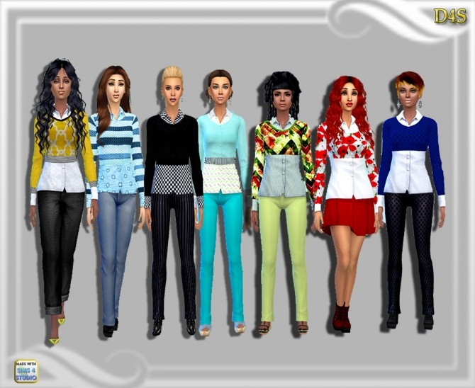 Sims 4 Shirt with sweater sets at Dreaming 4 Sims