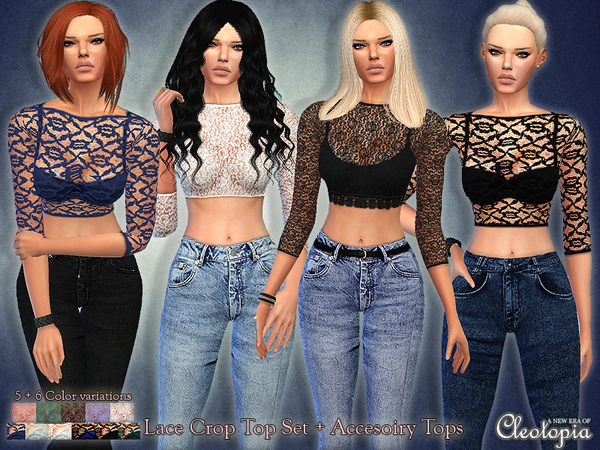 Sims 4 Lace Top Set by Cleotopia at TSR