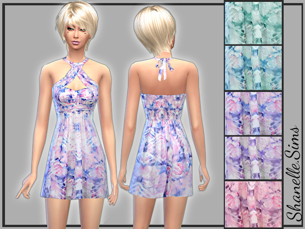 Sims 4 Halter Neck Floral Print Dress by shanelle.sims at TSR