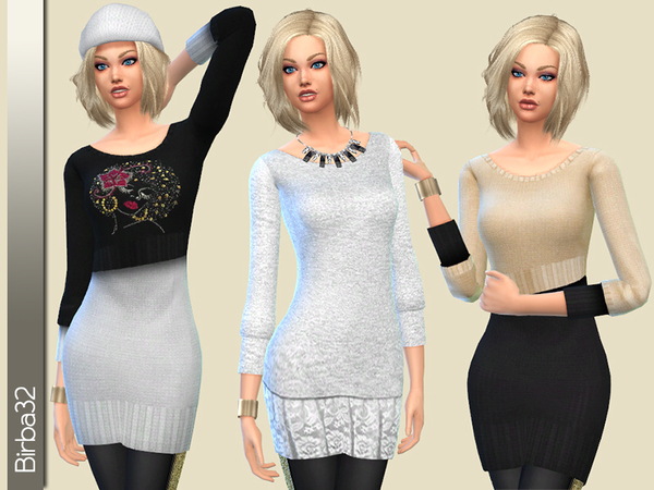 Sims 4 Winter long sweater by Birba32 at TSR