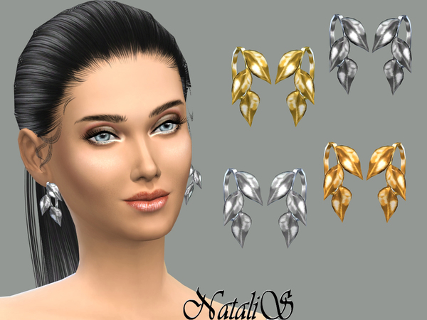 Sims 4 Leafs hoop earrings by NataliS at TSR