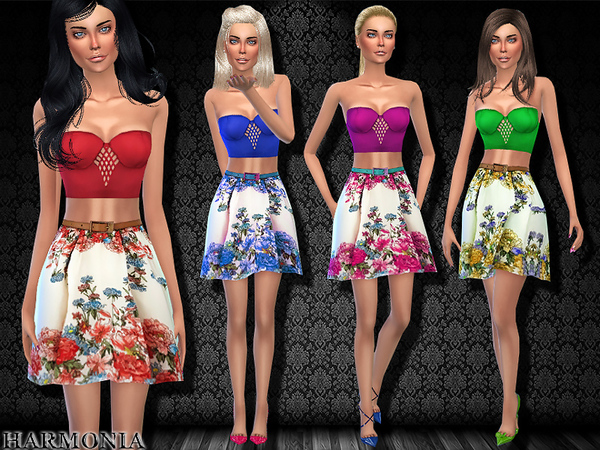 Sims 4 Bustier floral dress 009 by Harmonia at TSR
