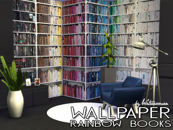 Sims 4 Wallpaper Rainbow Books by Waterwoman at Akisima