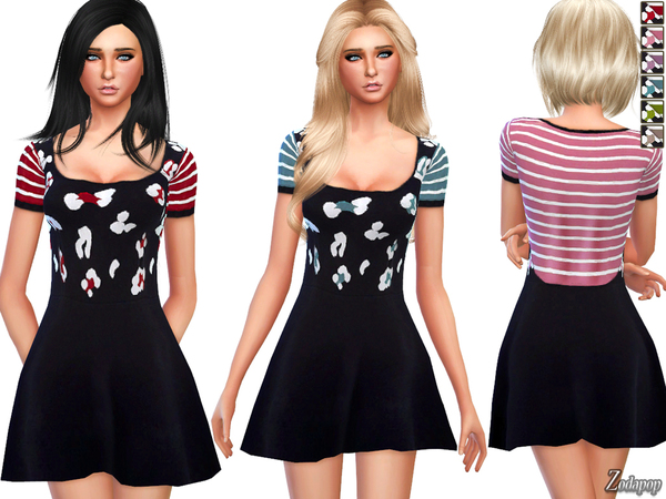Sims 4 Stripe Print Knitted Dress by zodapop at TSR