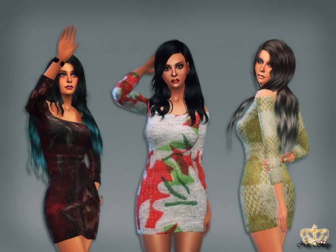 Sims 4 Basic off shoulder mini dress with patterns at NiteSkky Sims