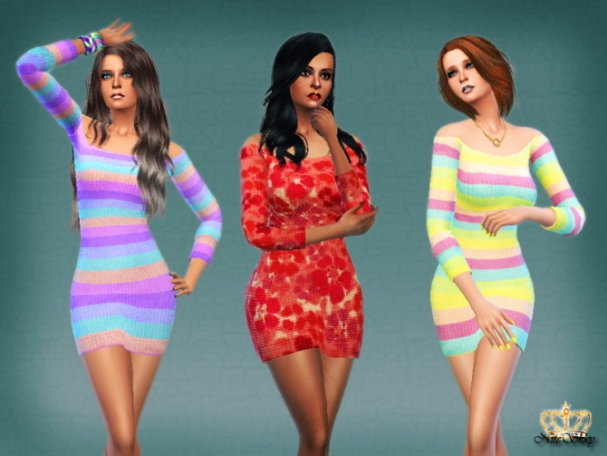 Sims 4 Basic off shoulder mini dress with patterns at NiteSkky Sims